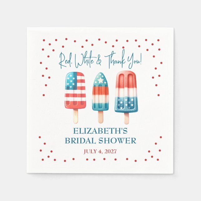 Serviette En Papier Rouge, Blanc & Merci ! Douche de popsicles patriot (Devant)