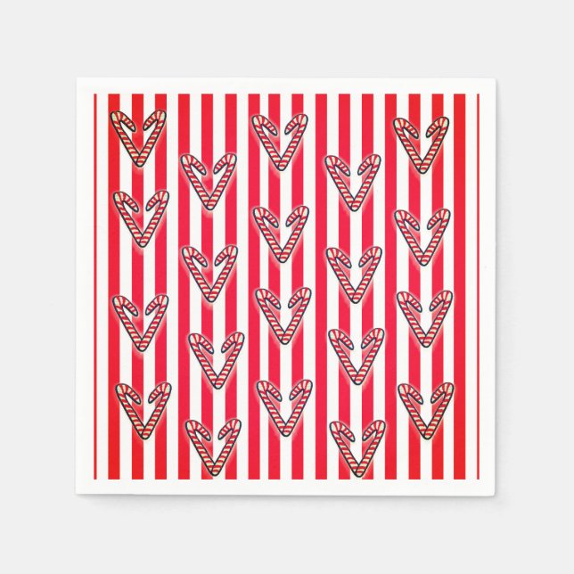Serviette En Papier Rouge Blanc Stripes Lolipops Coeurs (Devant)