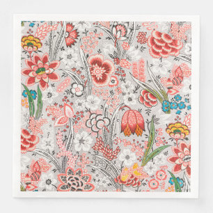 SERVIETTE EN PAPIER ROUGE BLEU JAUNE FLEURS SAUVAGES TULIPES, FEUILLES