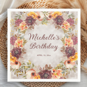 Serviette En Papier Rouge Bourgogne Fleur Orange Anniversaire Femme