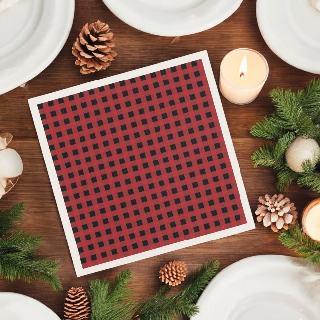 Serviette En Papier Rouge de Noël à carreaux plaid de bison (Créateur téléchargé)