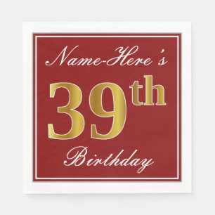 Serviette En Papier Rouge élégant, anniversaire d'or de Faux
