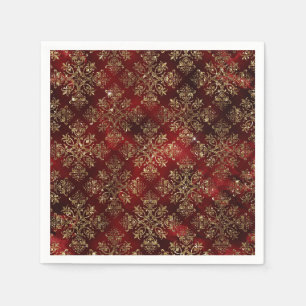 Serviette En Papier Rouge Élégant & Or Faux Noël Vintage