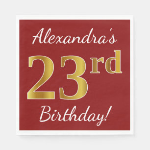 Serviette En Papier Rouge, Faux Gold 23e anniversaire + Nom personnali