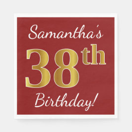 Serviette En Papier Rouge, Faux Gold 38e anniversaire + Nom personnali