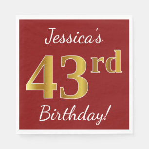Serviette En Papier Rouge, Faux Gold 43ème anniversaire + Nom personna