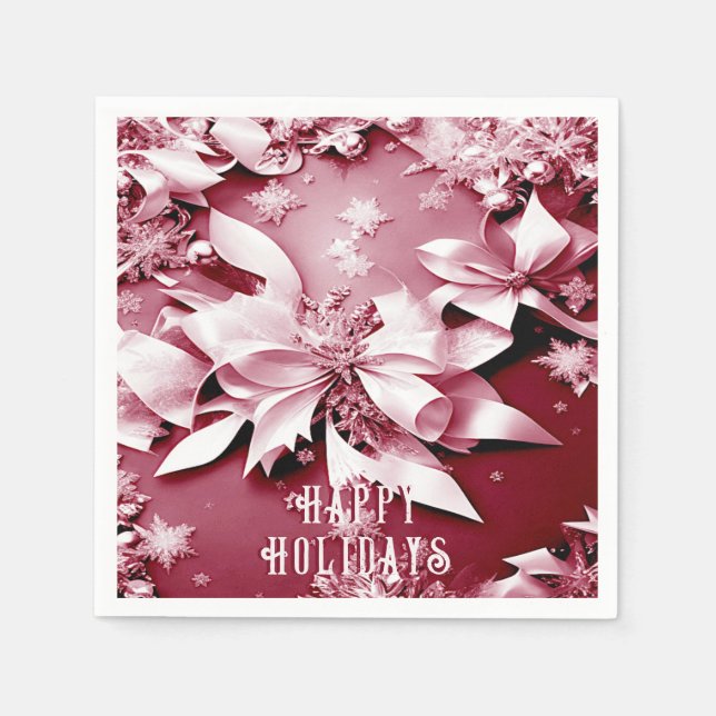 Serviette En Papier Rouge Floral Noël Papier de Noël Napkin (Devant)