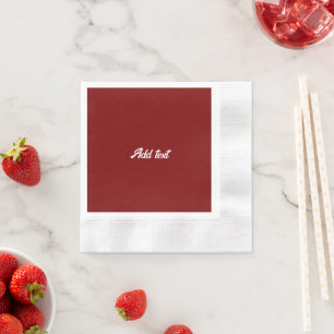 Serviette En Papier Rouge foncé, Maroon couleur solide, texte blanc,