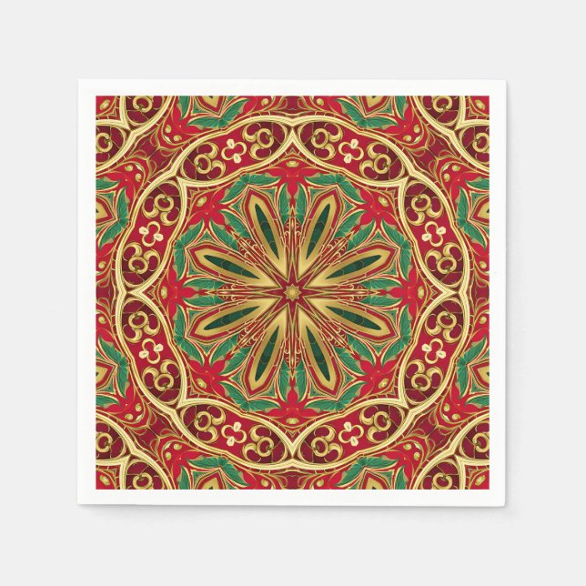 Serviette En Papier Rouge Gold Noël Napkin (Devant)