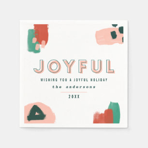 Serviette En Papier Rouge graphique abstrait moderne, rose + joyeux