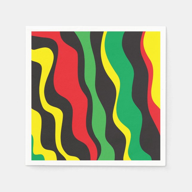 Serviette En Papier Rouge Jaune Vert Noir Fête Vague Rasta (Devant)
