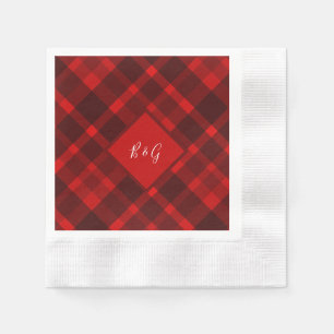 Serviette En Papier rouge noir écossais celtique tartan mariage motif