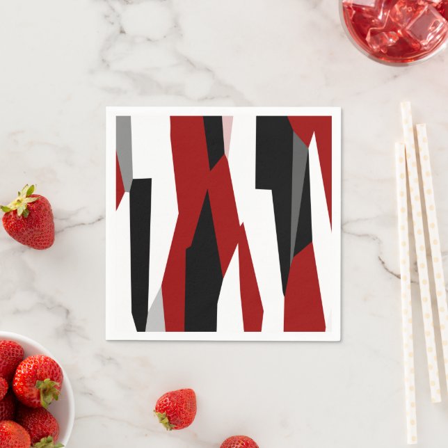 Serviette En Papier Rouge noir et blanc abstrait (En situation)