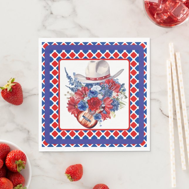 Serviette En Papier Rouge Occidental Blanc Et Bleu (En situation)