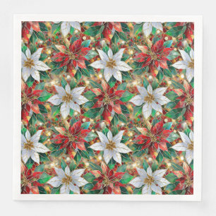 Serviette En Papier Rouge or blanc Poinsettia