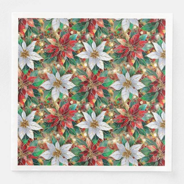 Serviette En Papier Rouge or blanc Poinsettia (Devant)