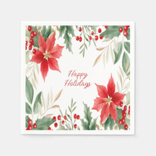 Serviette En Papier Rouge Poinsettia Noël Napkin