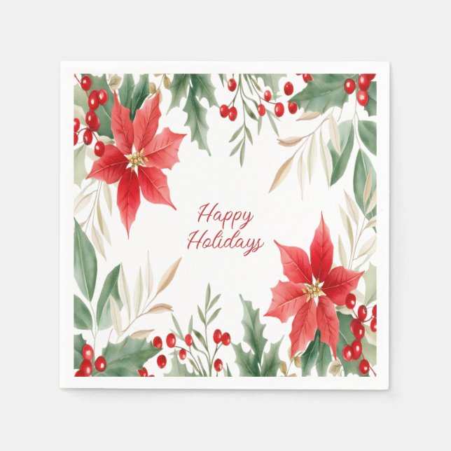 Serviette En Papier Rouge Poinsettia Noël Napkin (Devant)