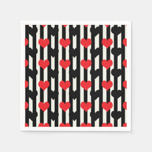 Serviette En Papier Rouge rayé Noir Amour Coeur Motif Design