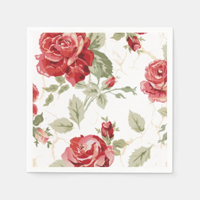 Serviette En Papier Rouge rose et blanc imprimé classique (Devant)