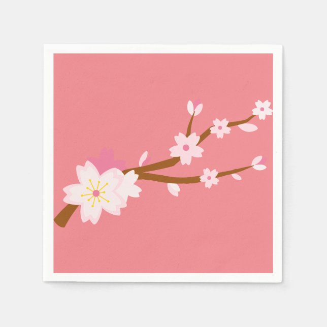 Serviette En Papier Rouge rose pâle Sakura CHerry Blossom japonais (Devant)