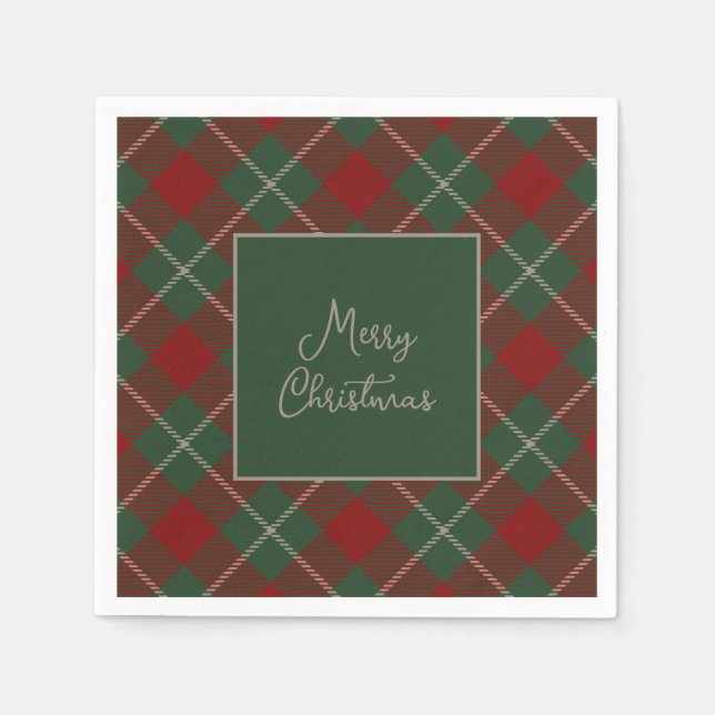 Serviette En Papier Rouge rustique et Tartan vert Plaid Noël (Devant)