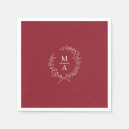 Serviette En Papier Rouge rustique Simple Elégant Laurel Wreath Monogr