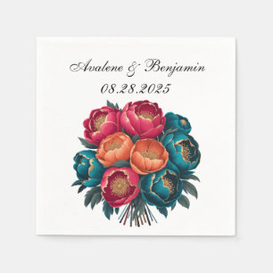 Serviette En Papier Rouge Turquoise Orange Peony Blooms Gold Trier Mar
