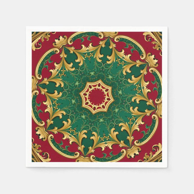 Serviette En Papier Rouge vert Noël de Noël (Devant)