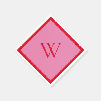 Serviette En Papier Rouge vif et monogramme rose