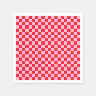 Serviette En Papier Rouge vif et rose clair à carreaux