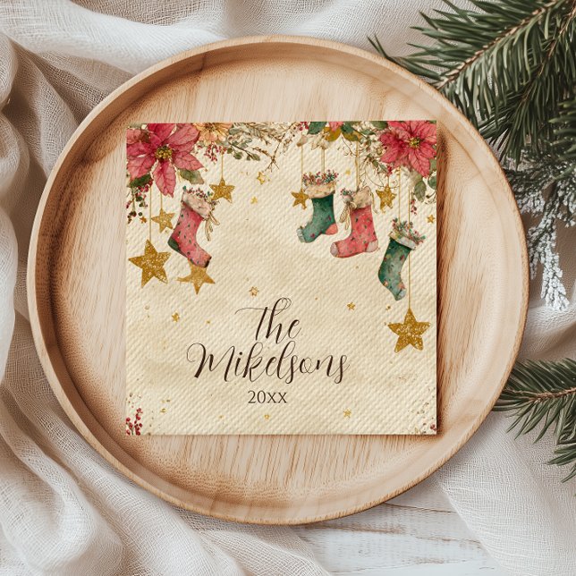 Serviette En Papier Rousses et Poinsettias Noël (Créateur téléchargé)