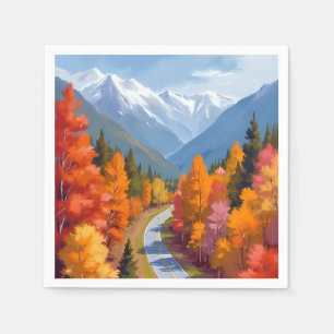 Serviette En Papier Route d'Automne Peinture Aquarelle de la Nature