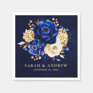 Serviette En Papier Royal Bleu Jaune or métal Mariage floral Nap