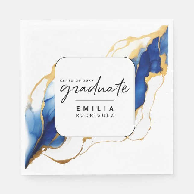 Serviette En Papier Royal Bleu Jaune Or Moderne Graduation (Devant)