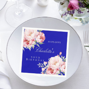 Serviette En Papier Royal bleu rose roses floraux élégant anniversaire