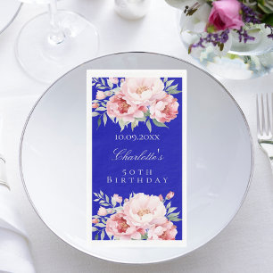 Serviette En Papier Royal bleu rose roses floraux élégant anniversaire