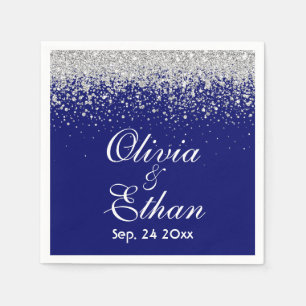 Serviette En Papier Royal Blue et Glittery Sliver