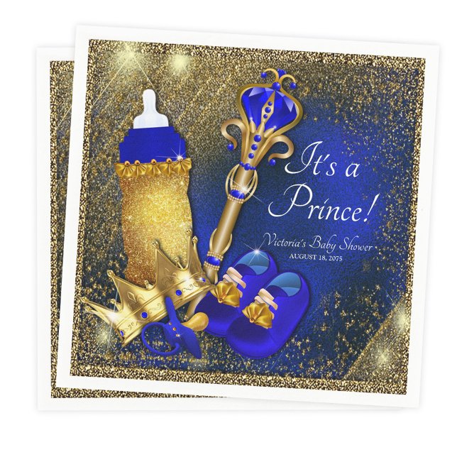 Serviette En Papier Royal Blue Gold Prince Baby shower (Créateur téléchargé)