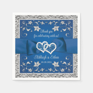 Serviette En Papier Royal Blue, Grey Love Hearts Mariage
