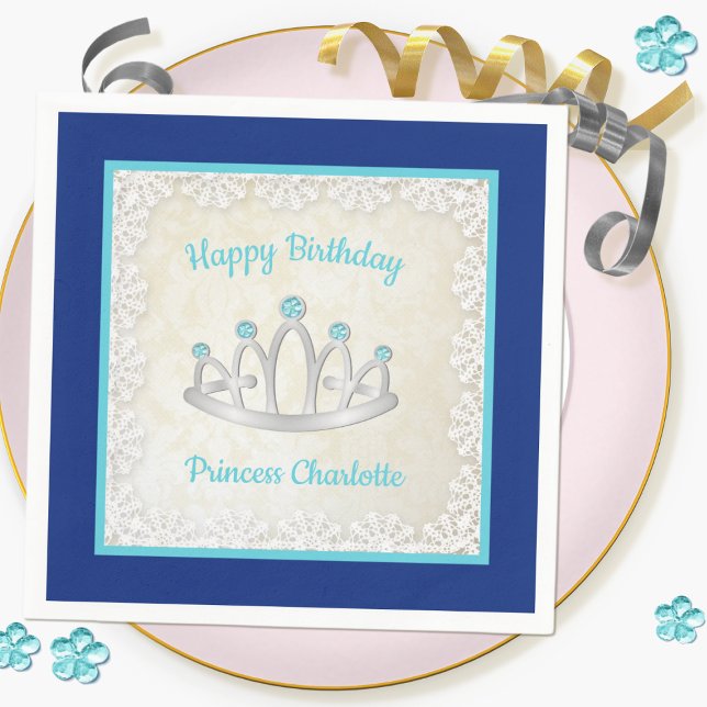 Serviette En Papier Royal Blue Princess Tiara Anniversaire Papier Napk (Créateur téléchargé)