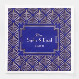 Serviette En Papier Royal Navy Blue Gold Great Gatsby Art Déco Mariage