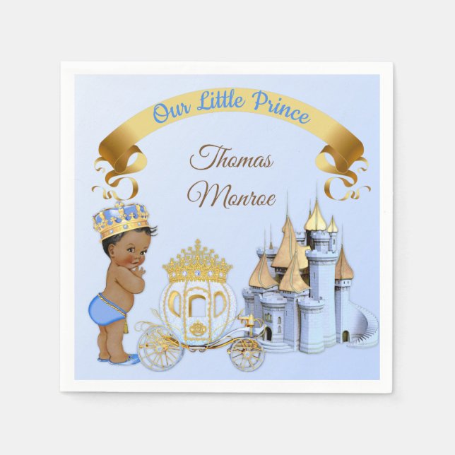 Serviette En Papier Royal Prince Castle Carriage Blue Gold Boy (Devant)