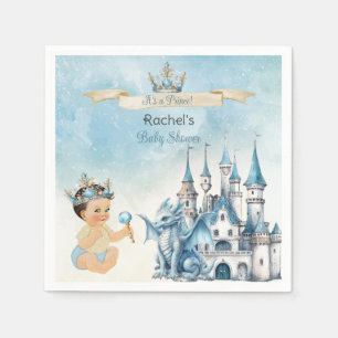 Serviette En Papier Royal Prince Castle Dragon Crown Blue Gold Boy
