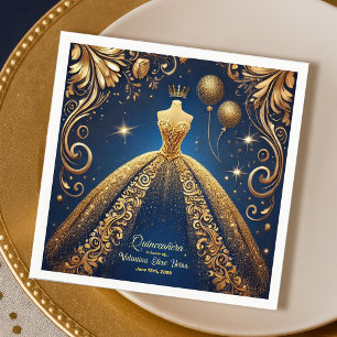 Serviette En Papier Royal Quinceañera Gold et Navy Princess Thème