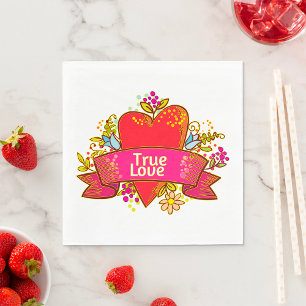 Serviette En Papier Ruban de cœur d'amour véritable avec éléments flor