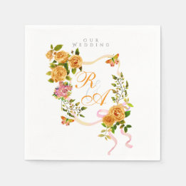 Serviette En Papier Ruban d'or Monogramme Mariage Soy cire chandelle F