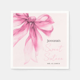 Serviette En Papier Ruban Rose Coquette Script Douce Fête 16 Ans Blush