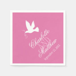 Serviette En Papier rubans de colombe blanche mariage roses serviettes