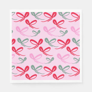 Serviette En Papier Rubans de Noël verts rose fantaisistes dessinés à